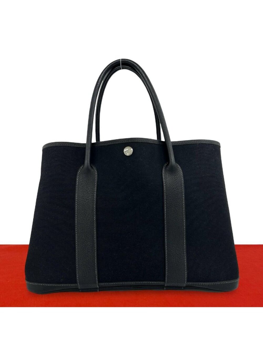 Hermes Garden Party Toile Officier Negonda Leather Tote Bag Black